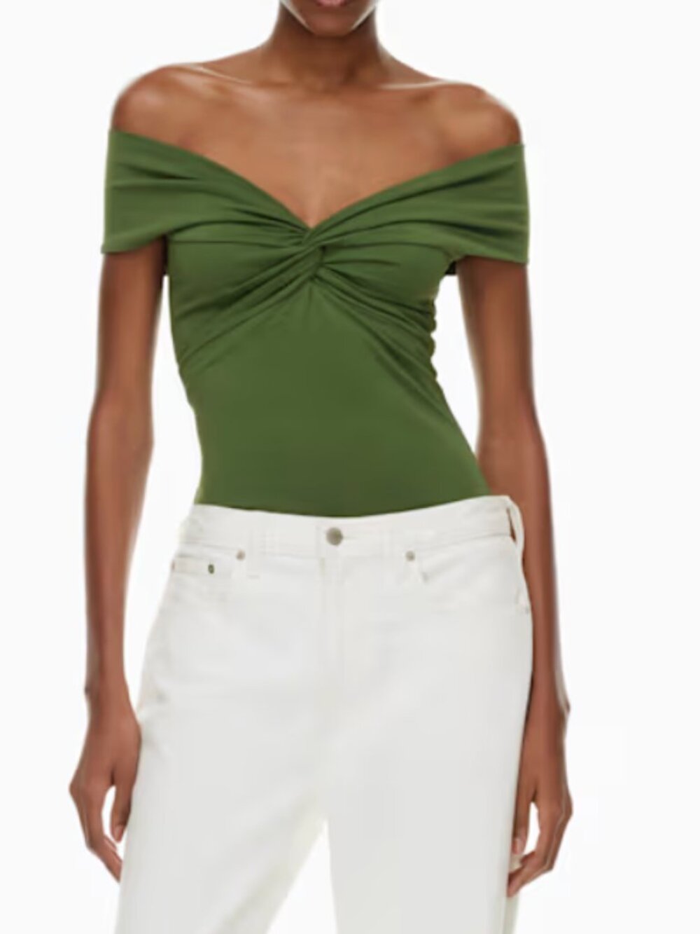 Aritzia Contour Twist Off Shoulder Top Olive Green XS